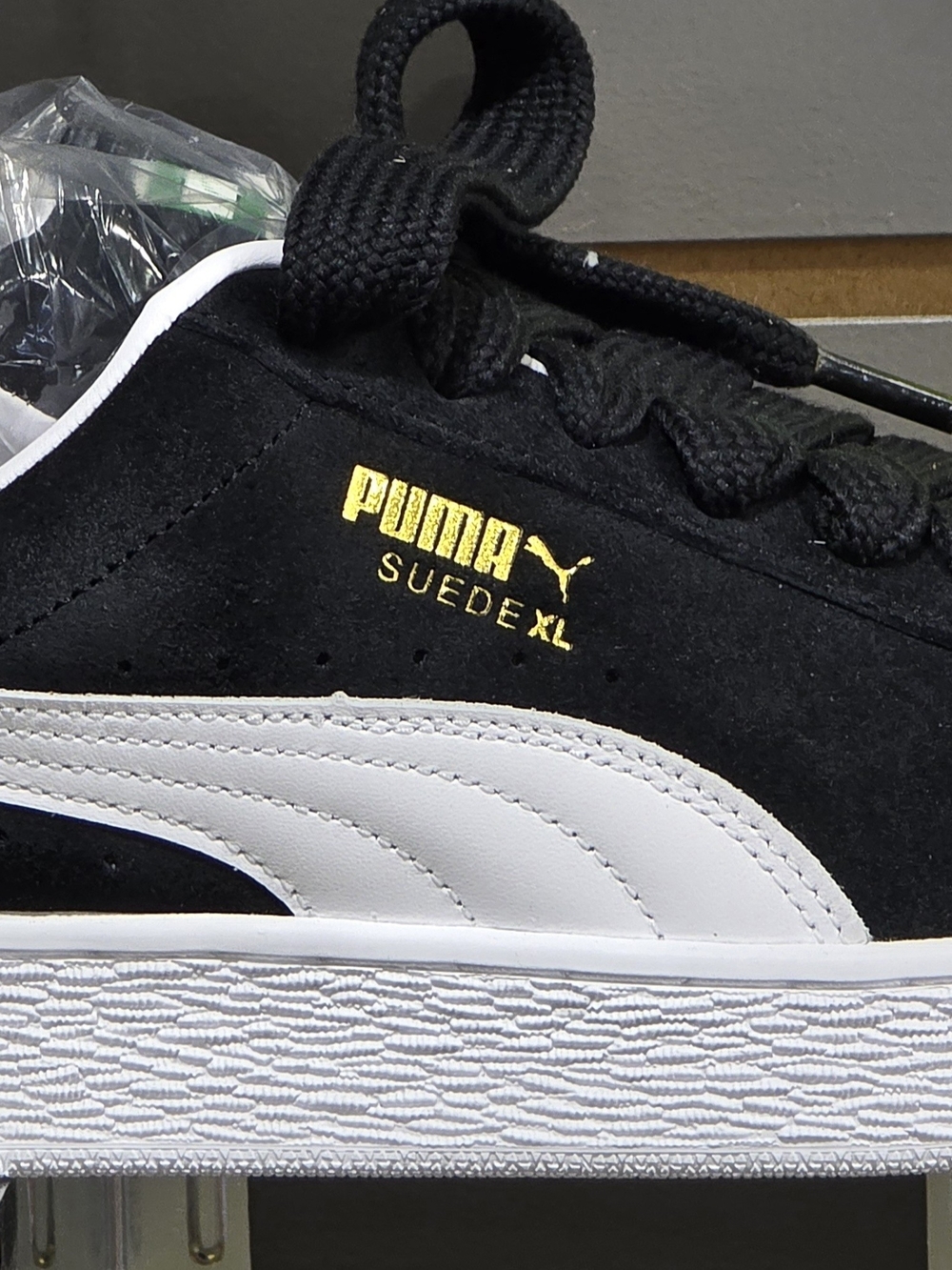 Puma Suede Men’s Sneakers - Black with White Stripes and Gold Logo Size 12